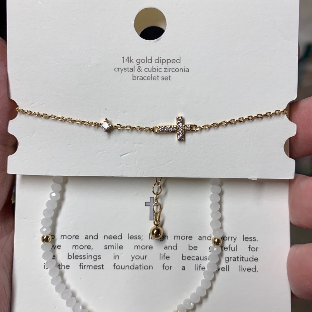 Gold and White Cross Bracelet Set